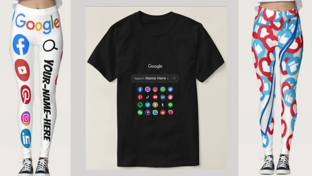 Discover Personalized Fashion & Party Accessories | Dirty Fever personalized products like social media icon T-shirt and custom search bar leggings from Dirty Fever Zazzle store.