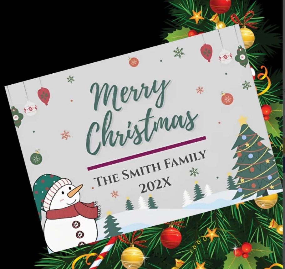 Personalized Snowman Merry Christmas Party Invitation with family name and festive holiday design