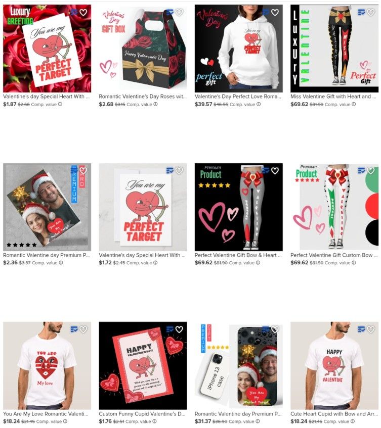 Valentine’s Day gift collection by Dirty Fever on Zazzle featuring romantic heart designs, couple apparel, cards, and custom gifts