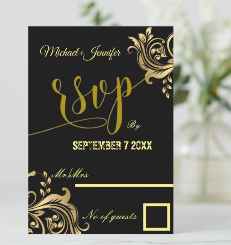 Elegant Golden Black Floral RSVP Card – Custom Wedding Invitation Suite by Dirty Fever