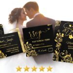 Elegant Golden Black Floral Custom Wedding Invitation Suite with Save The Date, RSVP and Thank You Cards