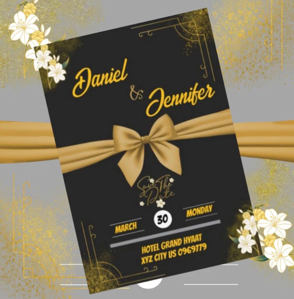 Elegant gold black white floral Zazzle save the date card personalized for wedding