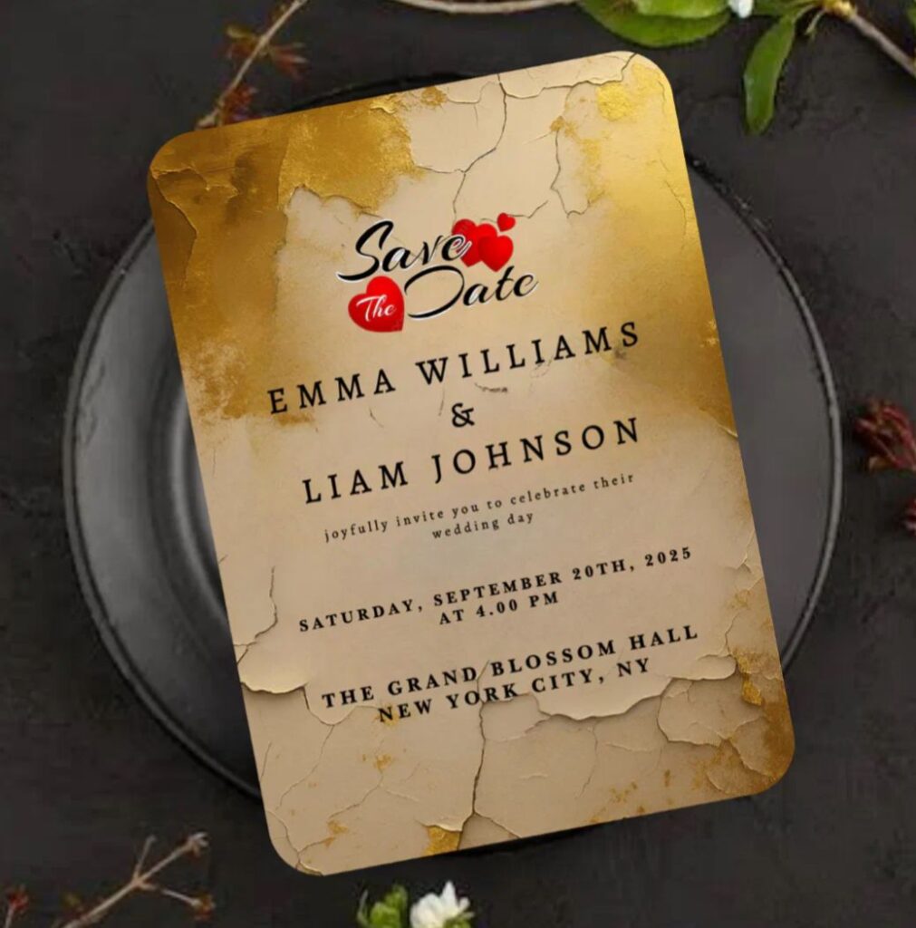 Elegant gold foil cracked texture Zazzle save the date card for luxury wedding