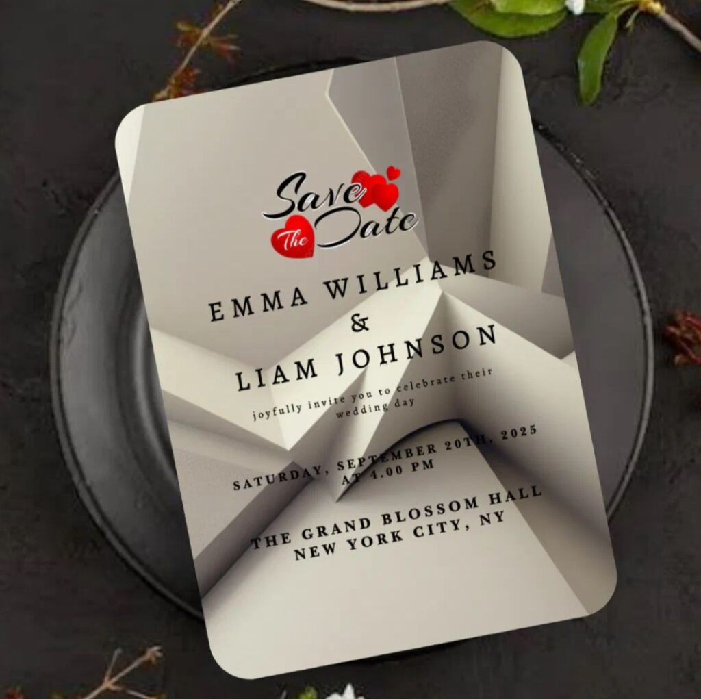 Modern minimalist silver geometric Zazzle save the date card for wedding