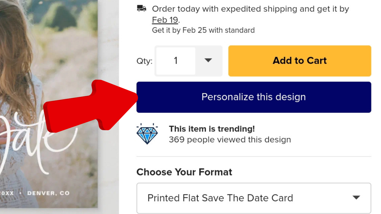 Click on personalize this design button to customize Zazzle save the date cards