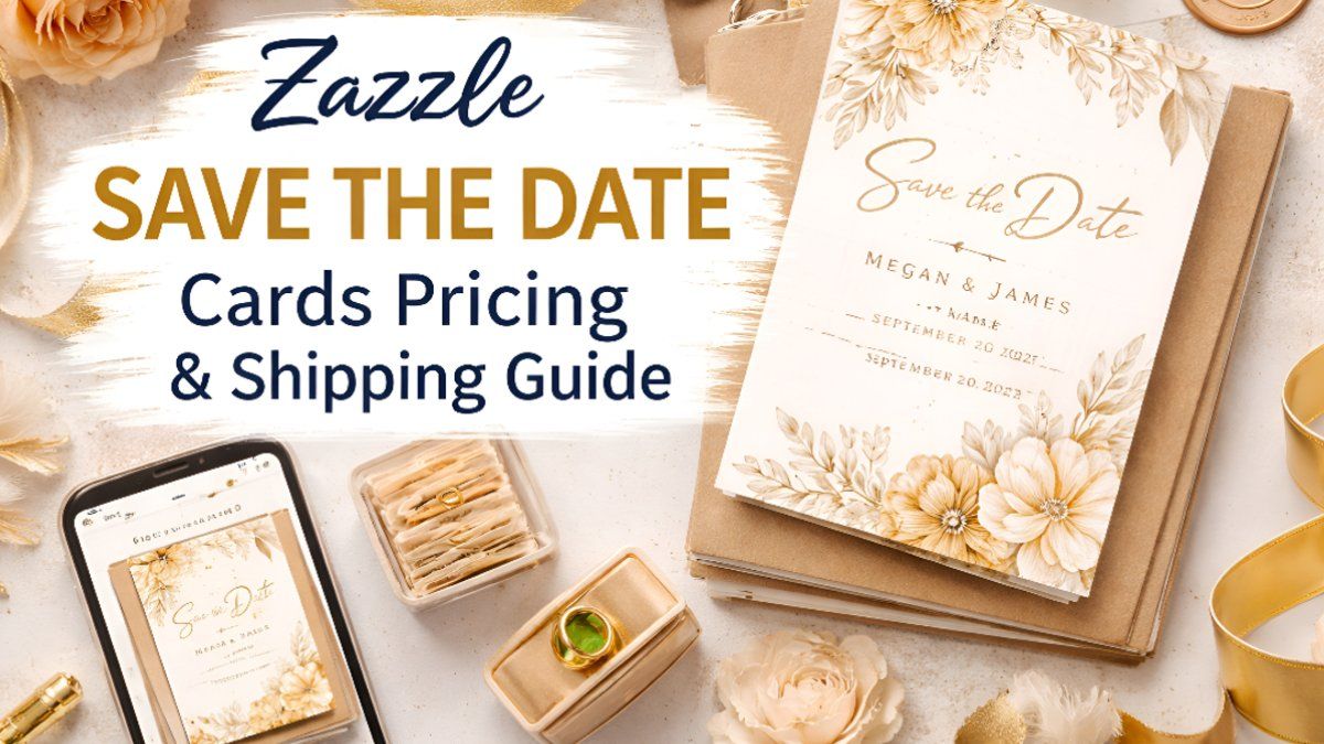 Zazzle save the date cards pricing and shipping guide with elegant wedding stationery design