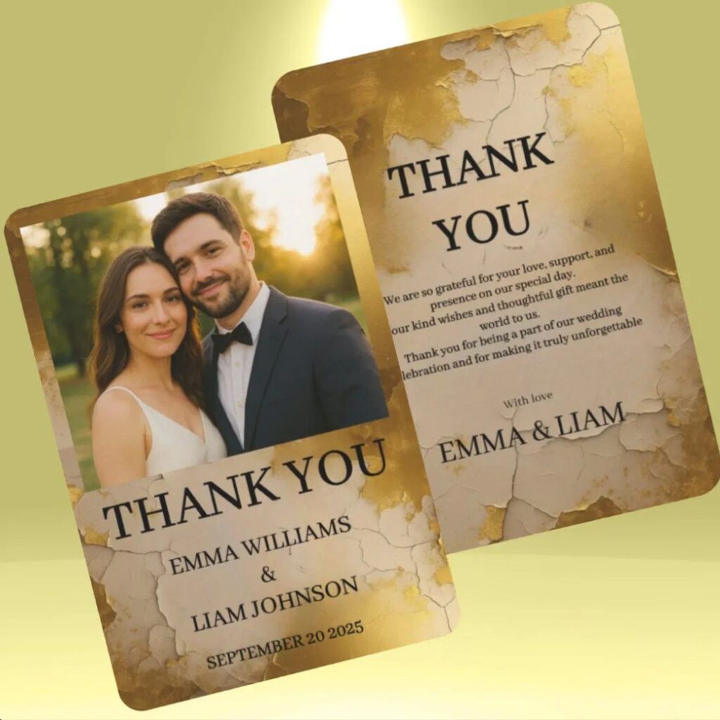 Elegant Gold Foil Wedding Photo Thank You Card