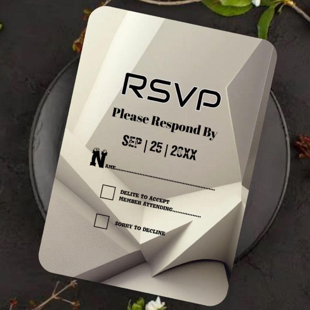 Modern Geometric Neutral Silver Style Rsvp Card