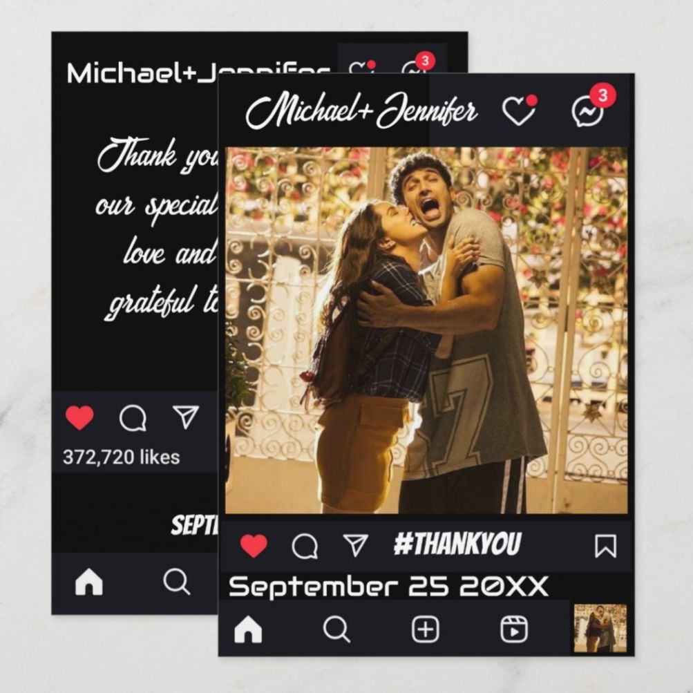 Modern Social Media Inspired Custom Wedding Thank You Card