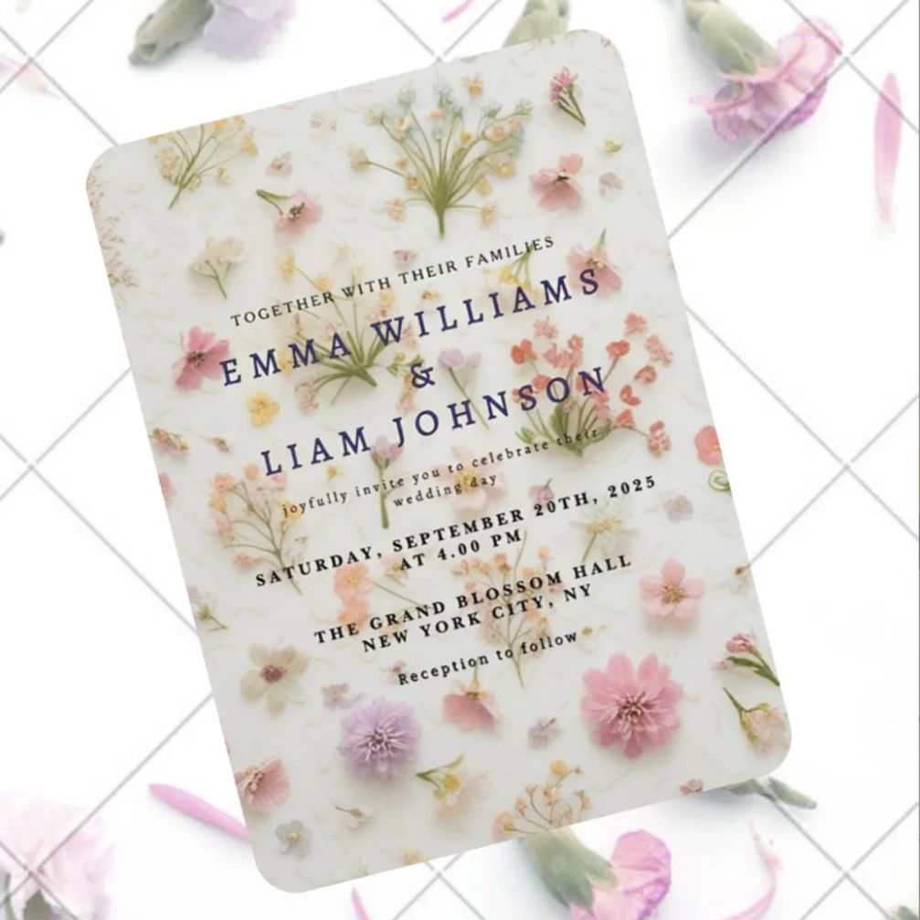 Pressed Flower Elegant Wedding Invitation card
