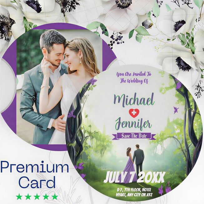 Elegant Purple Forest Wedding Custom Photo Save the Date Card