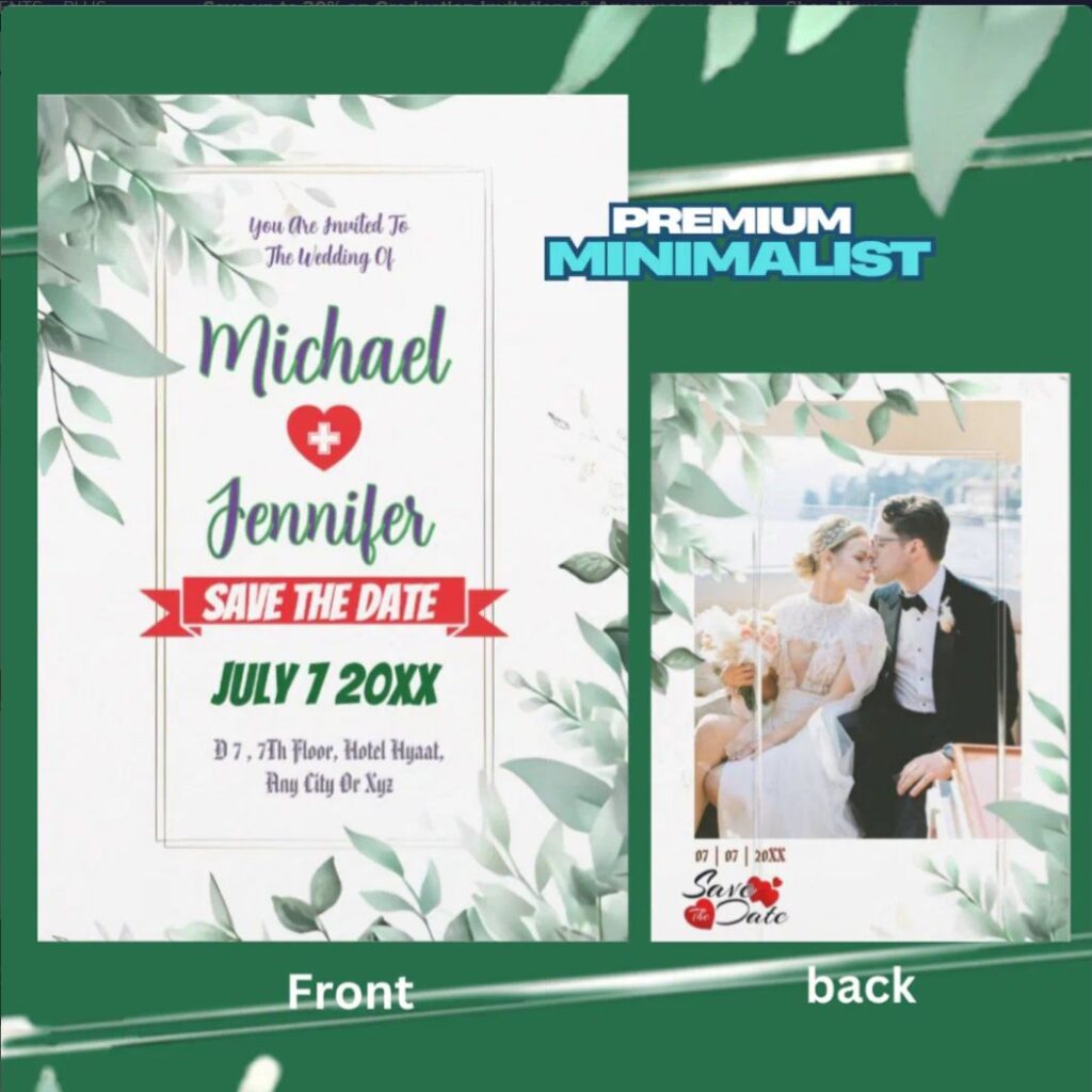 affordable green minimalist save the date card with photo modern wedding design