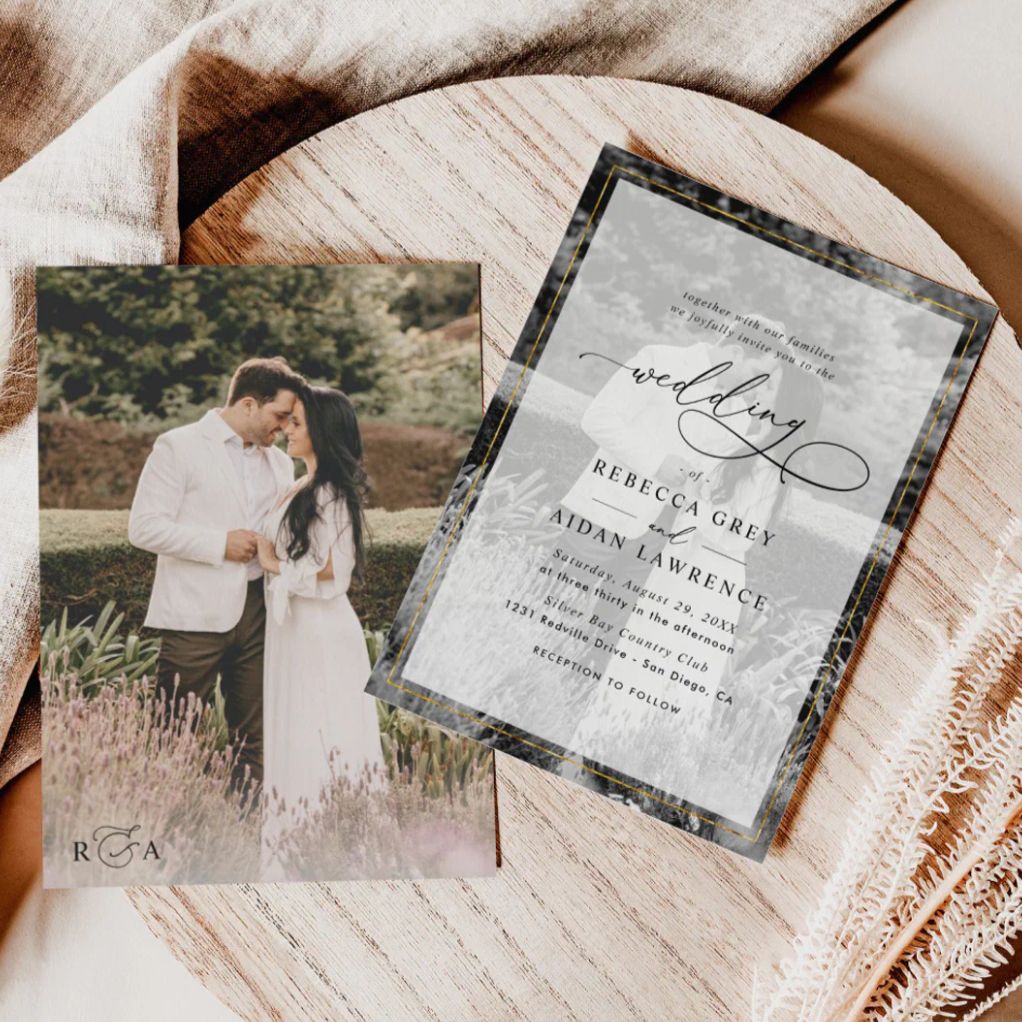 affordable photo save the date card with modern elegant typography wedding design