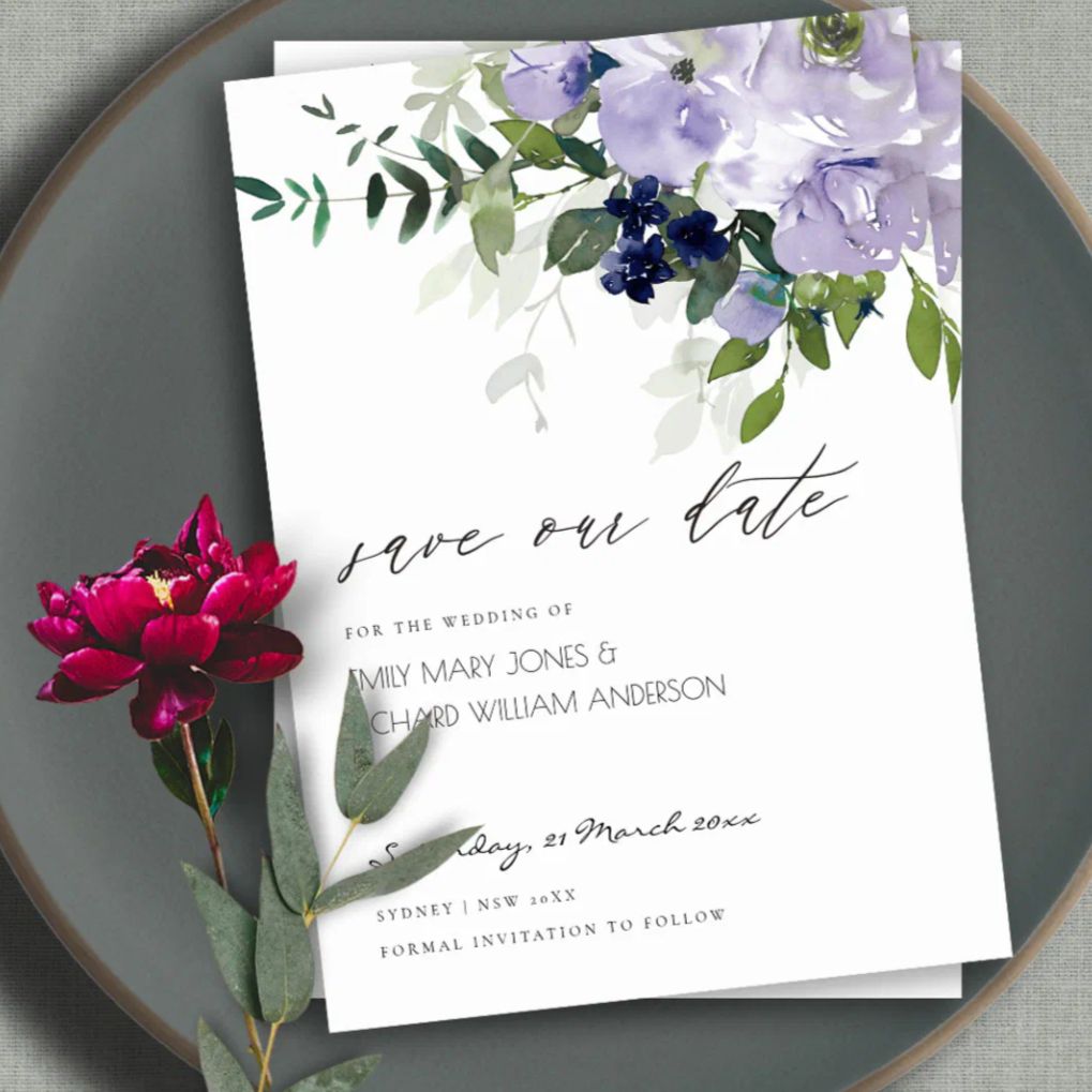 affordable watercolor floral save the date card elegant minimalist wedding design