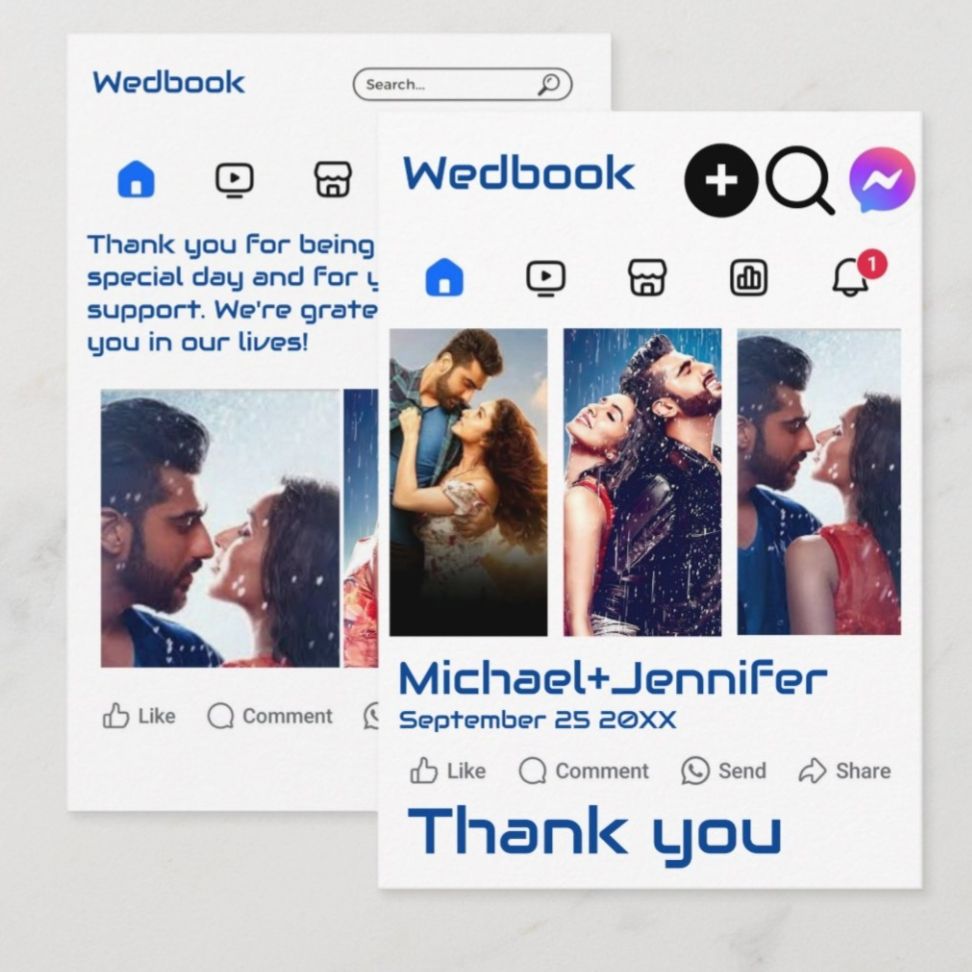 Modern Social Media-Themed Photo Wedding Thank You Card