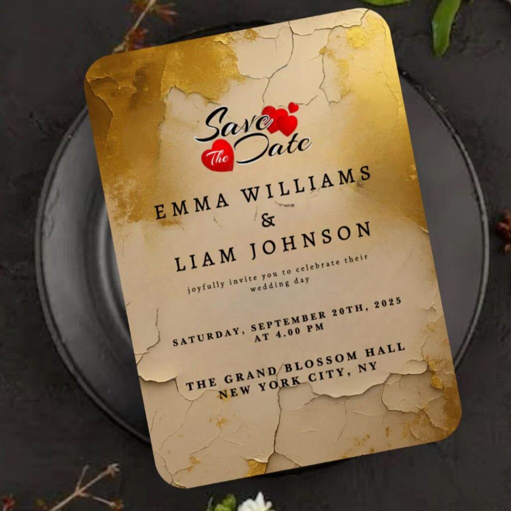 Elegant Gold Foil Cracked Texture Wedding Save The Date Card