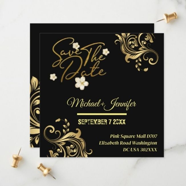 luxury black and gold floral save the date cards elegant wedding zazzle
