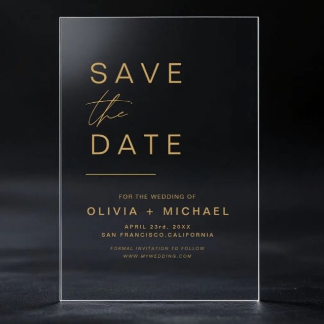 luxury transparent acrylic save the date cards customizable background wedding