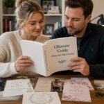 Couple reading the ultimate guide to save the date cards for weddings