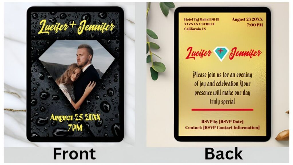 Modern photo digital save the date card featuring a custom couple portrait and elegant wedding details